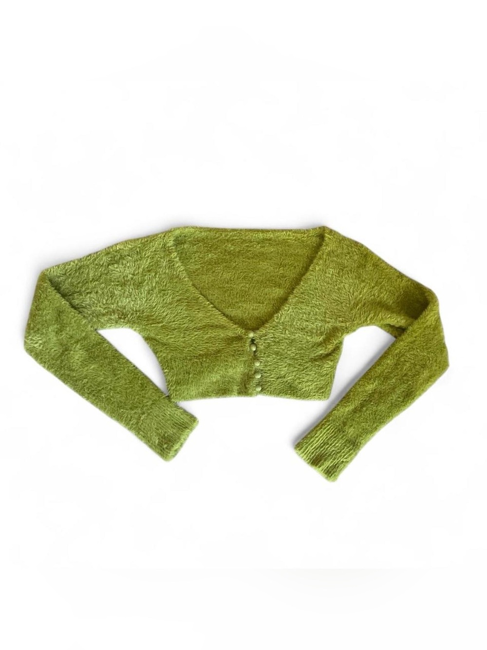 VINTAGE • 90s/Y2K Fuzzy Grass Green Super Soft Cropped Cardigan